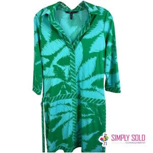 BCBGMAXAZRIA Women's A-Line Dress Long Sleeve Green Stretch Collared Wrap S